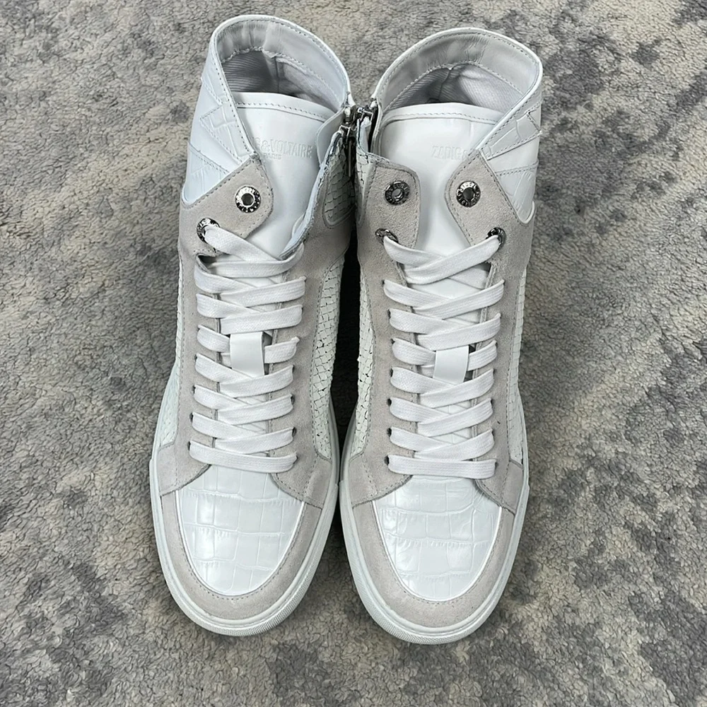NIB Zadig & Voltaire High Flash Keith Leather High Top Sneakers White Sz 41